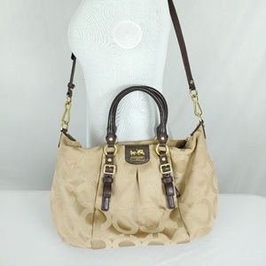 COACH Khaki Op Art Sateen Signature Crossbody Bag